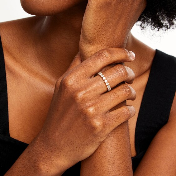 Sideways Heart-Shaped White Lab-Created Sapphire Band in 10K Gold
