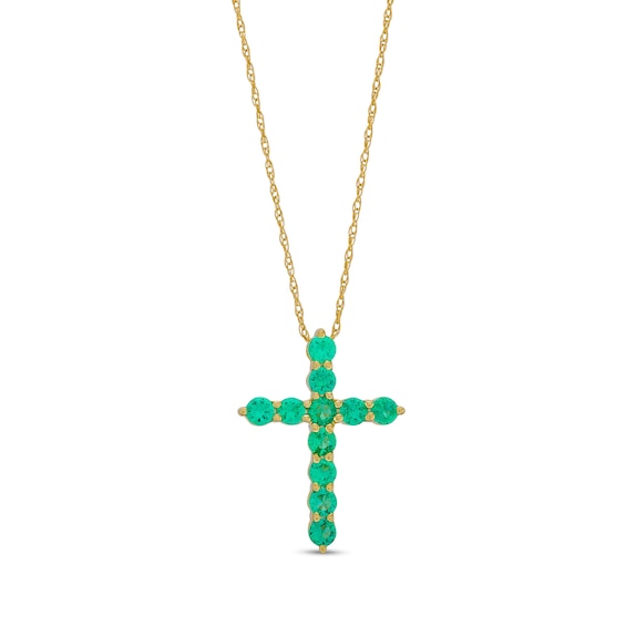 Emerald Cross Pendant in 10K Gold