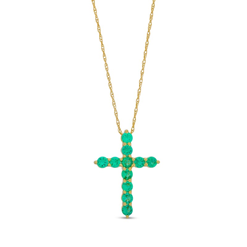 Main Image 1 of Emerald Cross Pendant in 10K Gold