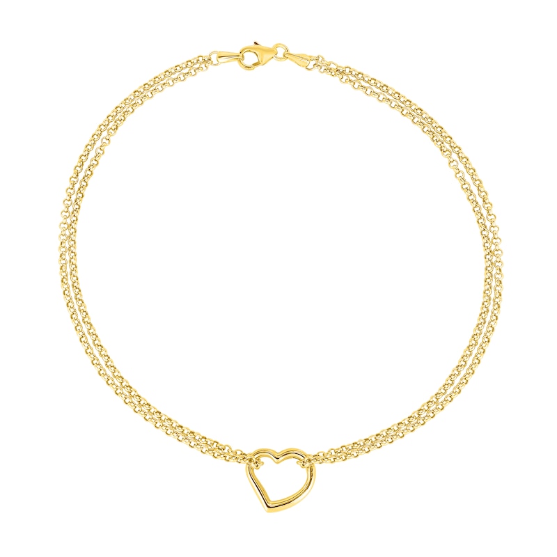 0.19mm Diamond-Cut Rolo Chain Heart Anklet in Hollow 14K Gold - 10"