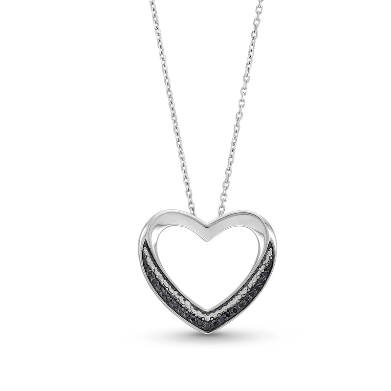Main Image 1 of 1/10 CT. T.W. Black Diamond Tilted Open Heart Necklace in Sterling Silver