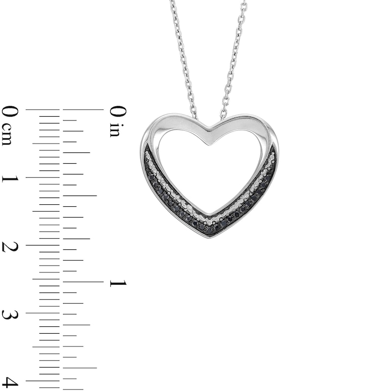 Main Image 4 of 1/10 CT. T.W. Black Diamond Tilted Open Heart Necklace in Sterling Silver
