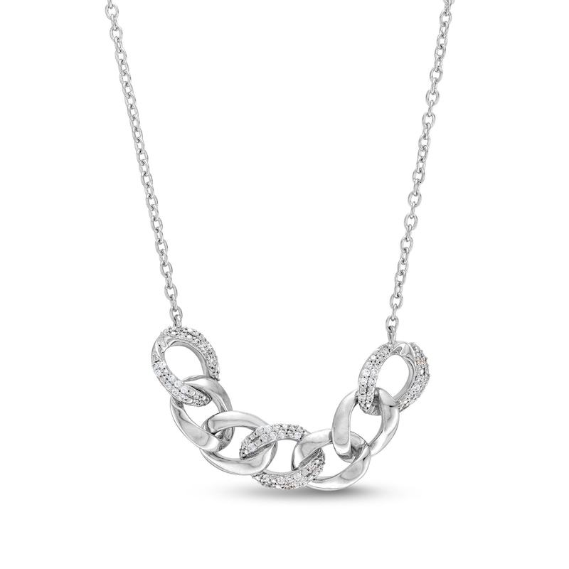 Main Image 1 of 1/5 CT. T.W. Diamond Interlocking Curb Link Necklace in Sterling Silver