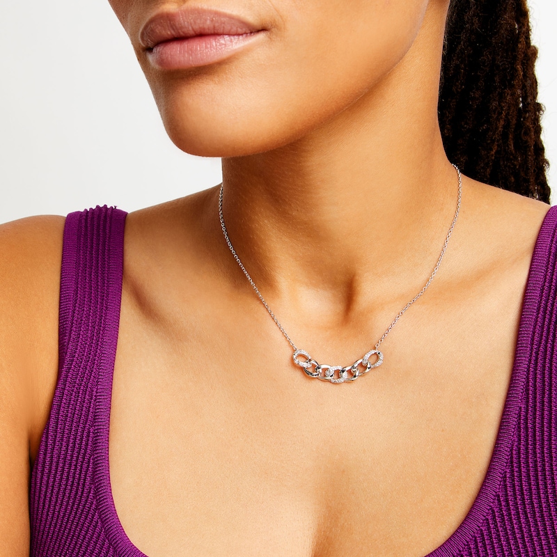 Main Image 2 of 1/5 CT. T.W. Diamond Interlocking Curb Link Necklace in Sterling Silver