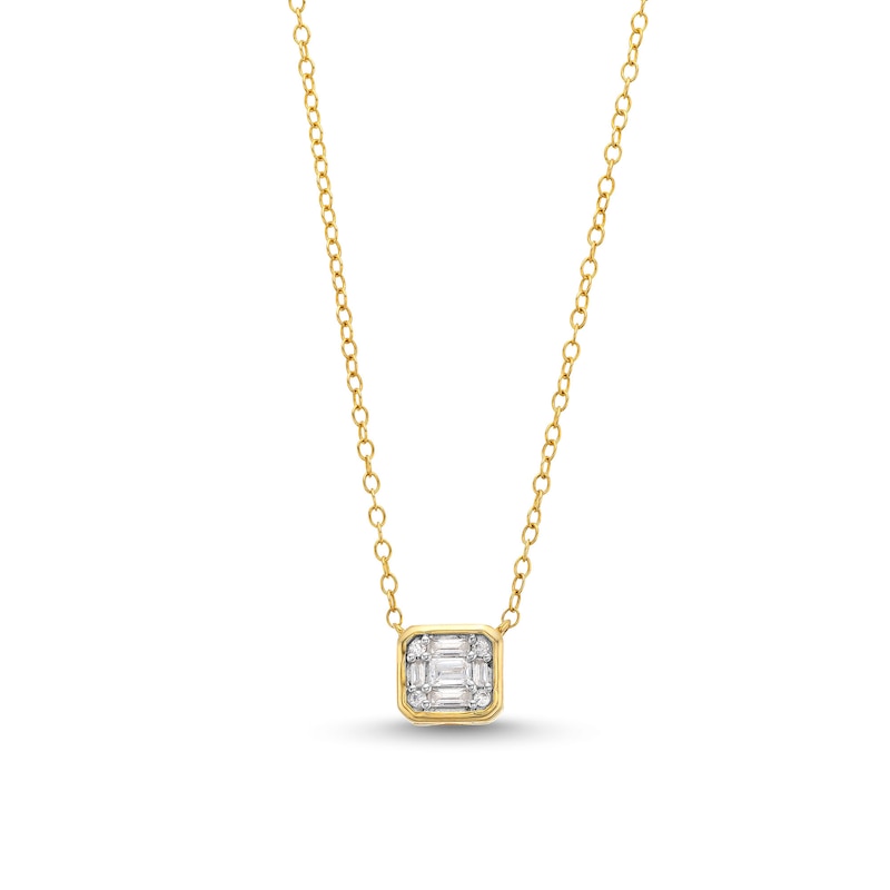 Main Image 1 of 1/5 CT. T.W. Emerald-Shaped Multi-Diamond Sideways Necklace in 10K Gold