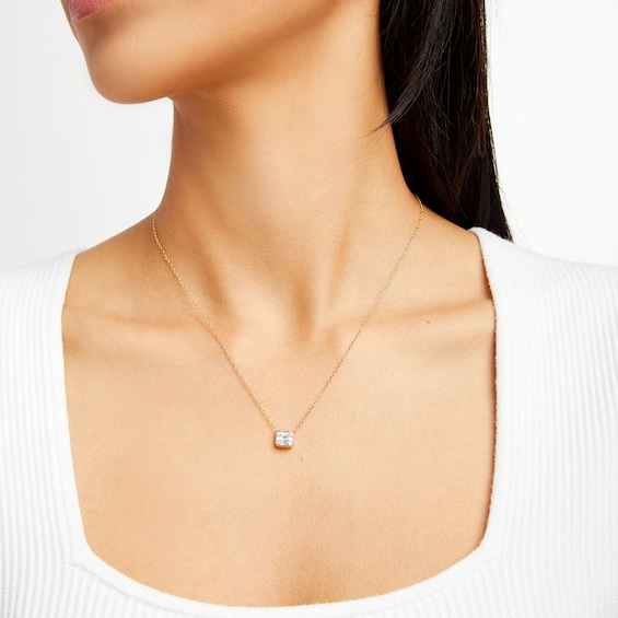 1/5 CT. T.w. Emerald-Shaped Multi-Diamond Sideways Necklace in 10K Gold
