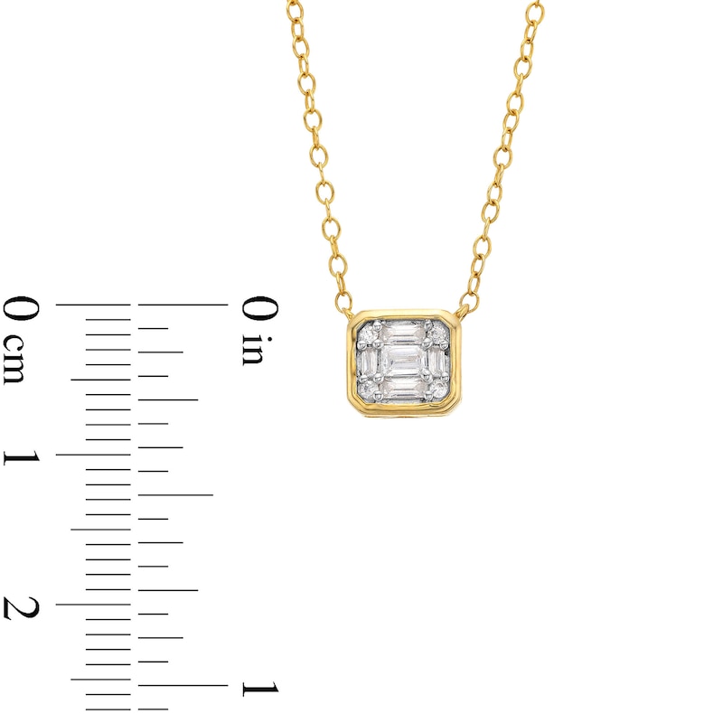 Main Image 3 of 1/5 CT. T.W. Emerald-Shaped Multi-Diamond Sideways Necklace in 10K Gold