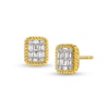 Thumbnail Image 1 of 1/5 CT. T.W. Emerald-Shaped Multi-Diamond Rope-Textured Frame Stud Earrings in 10K Gold