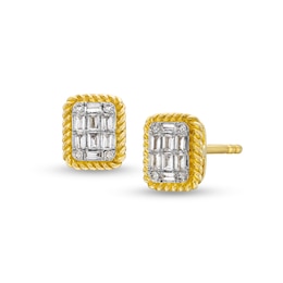 1/5 CT. T.W. Emerald-Shaped Multi-Diamond Rope-Textured Frame Stud Earrings in 10K Gold