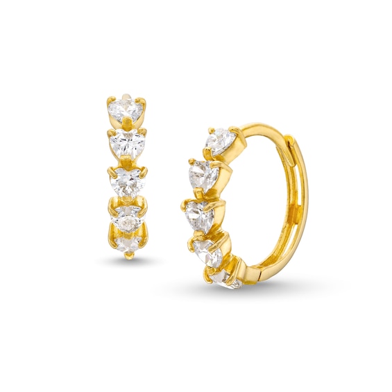 Heart-Shaped White Lab-Created Sapphire Hoop Earrings in 10K Gold