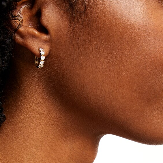 Heart-Shaped White Lab-Created Sapphire Hoop Earrings in 10K Gold