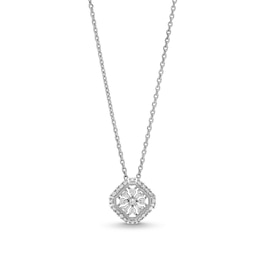1/6 CT. T.W. Snowflake Multi-Diamond Tilted Cushion Frame Pendant in Sterling Silver