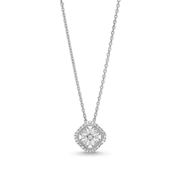 1/6 CT. T.w. Snowflake Multi-Diamond Tilted Cushion Frame Pendant in Sterling Silver