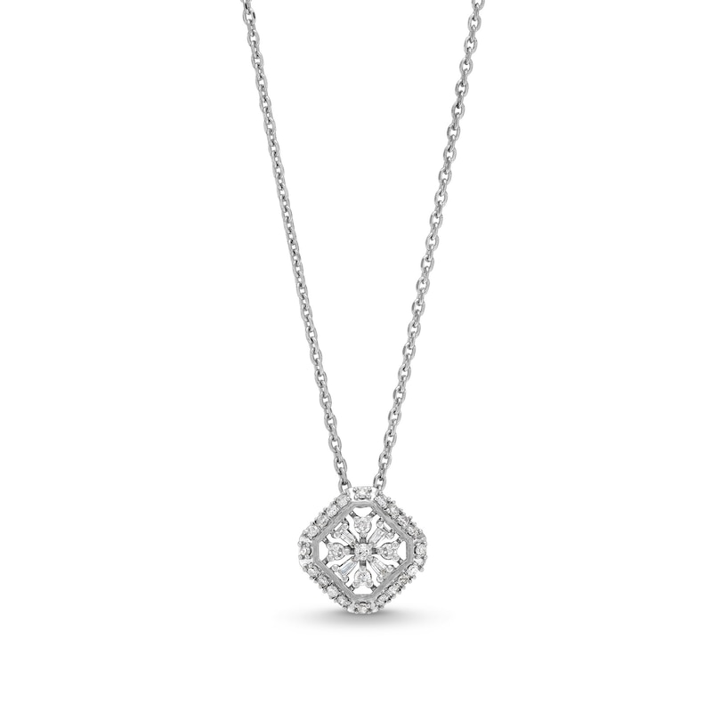 1/6 CT. T.W. Snowflake Multi-Diamond Tilted Cushion Frame Pendant in Sterling Silver