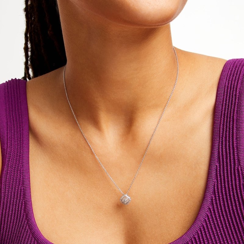 Main Image 2 of 1/6 CT. T.W. Snowflake Multi-Diamond Tilted Cushion Frame Pendant in Sterling Silver