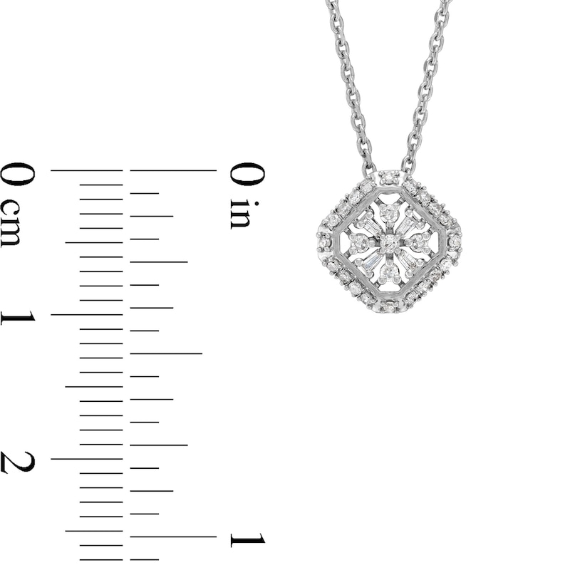 1/6 CT. T.W. Snowflake Multi-Diamond Tilted Cushion Frame Pendant in Sterling Silver