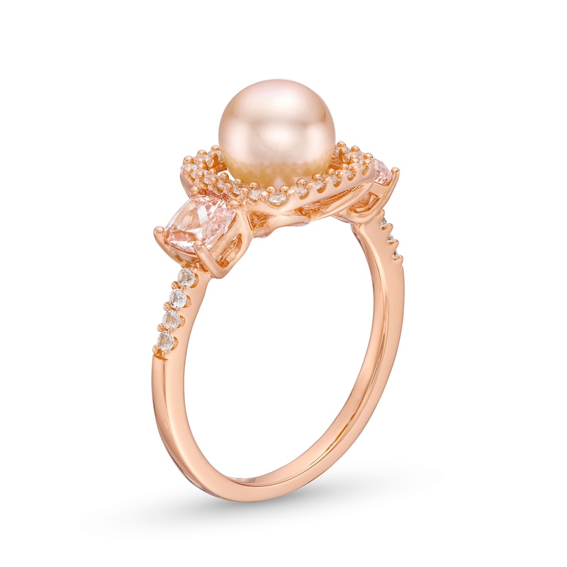 1/5 CT. T.W. Diamond, White Lab-Created Sapphire and Cultured Freshwater Pearl Ring in 10K Rose Gold