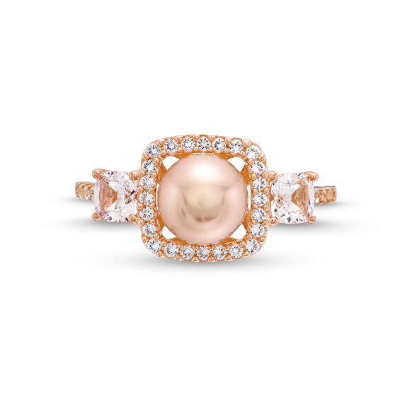 1/5 CT. T.w. Diamond, White Lab-Created Sapphire and Freshwater Cultured Pearl Ring in 10K Rose Gold
