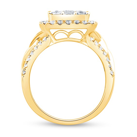 2 CT. T.w. Multi Diamond Cushion-Frame Fashion Ring in 14K Gold