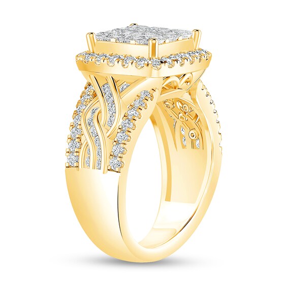 2 CT. T.w. Multi Diamond Cushion-Frame Fashion Ring in 14K Gold