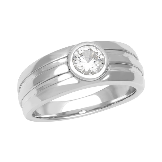 Men's White Lab-Created Sapphire Solitaire Ring in Sterling Silver