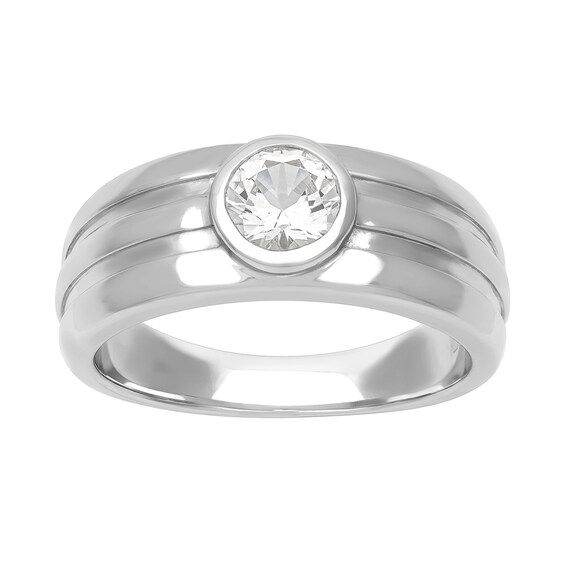Men's White Lab-Created Sapphire Solitaire Ring in Sterling Silver