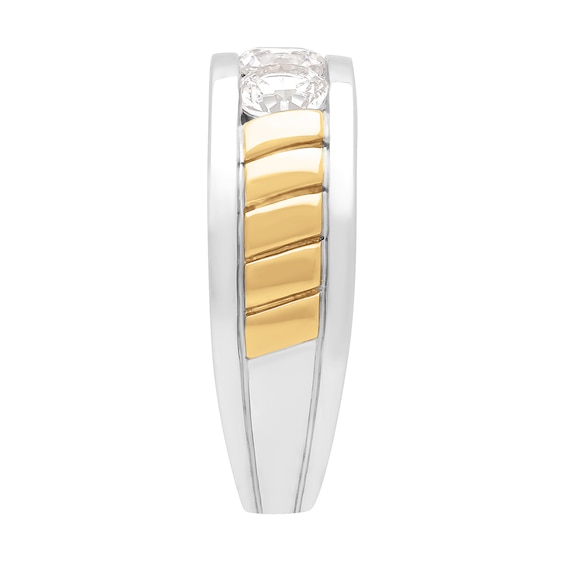 White Lab-Created Sapphire Three Stone Ring in Sterling Silver and 18K Gold Plate