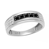 Thumbnail Image 0 of Men's Black Sapphire Textured Band in Sterling Silver