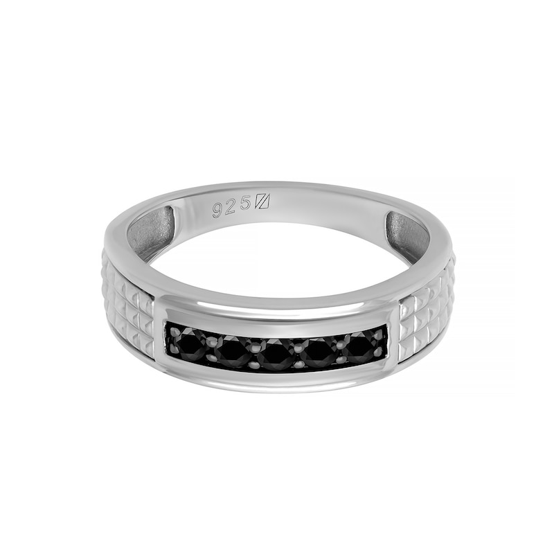 Men's Black Sapphire Textured Band in Sterling Silver