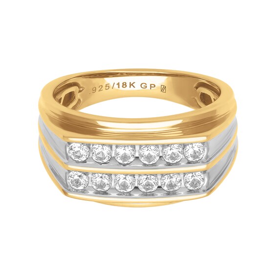 Two-Row White Lab-Created Sapphire Ring in Sterling Silver with 18K Gold Plate