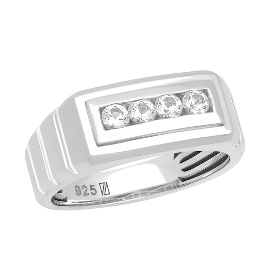 White Lab-Created Sapphire Four Stone Ring in Sterling Silver