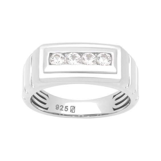 White Lab-Created Sapphire Four Stone Ring in Sterling Silver