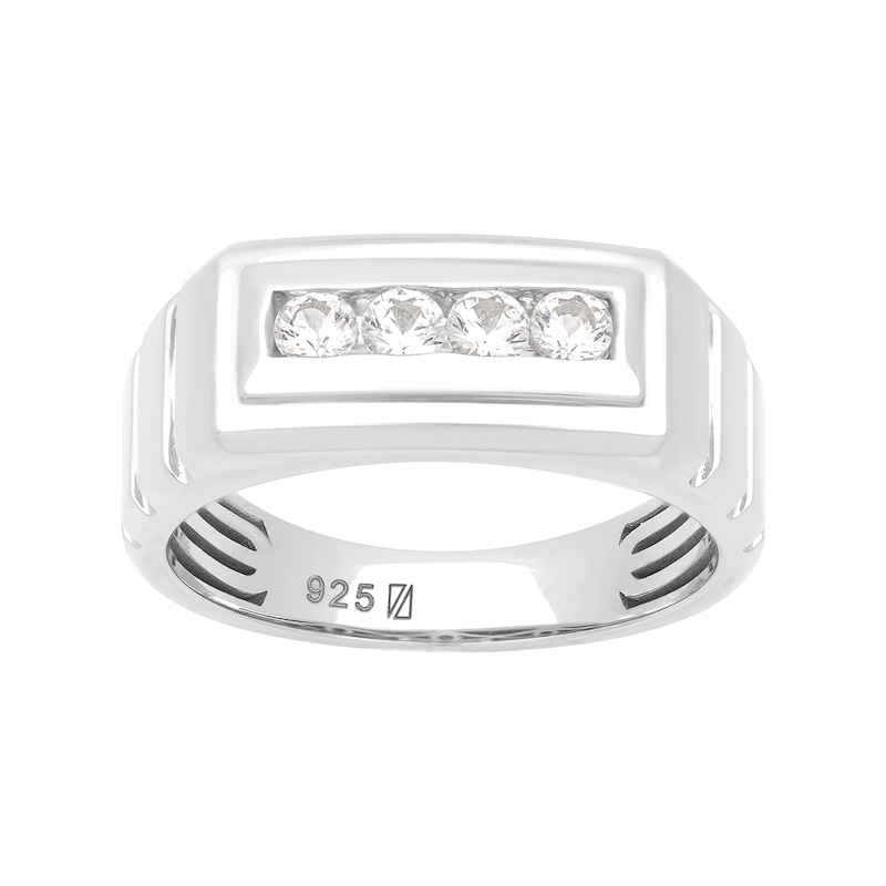 Men's White Lab-Created Sapphire Four Stone Ring in Sterling Silver