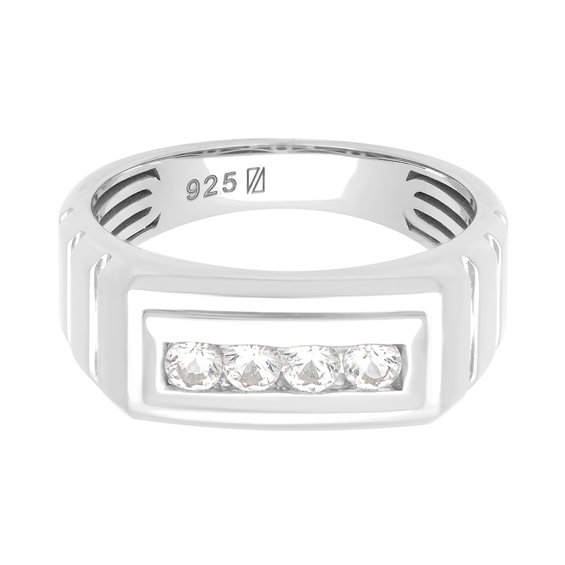 Men's White Lab-Created Sapphire Four Stone Ring in Sterling Silver