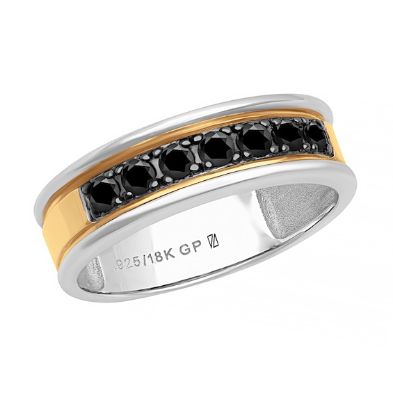 Men's Black Sapphire Ring in Sterling Silver and 18K Gold Plate