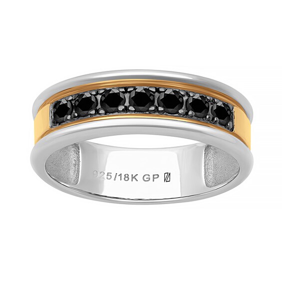 Men's Black Sapphire Ring in Sterling Silver and 18K Gold Plate