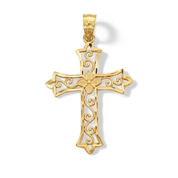 14K Solid Gold Diamond-Cut Swirl Cross Charm