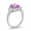 Thumbnail Image 3 of Emerald-Cut Pink and White Lab-Created Sapphire Framed Ring in Sterling Silver