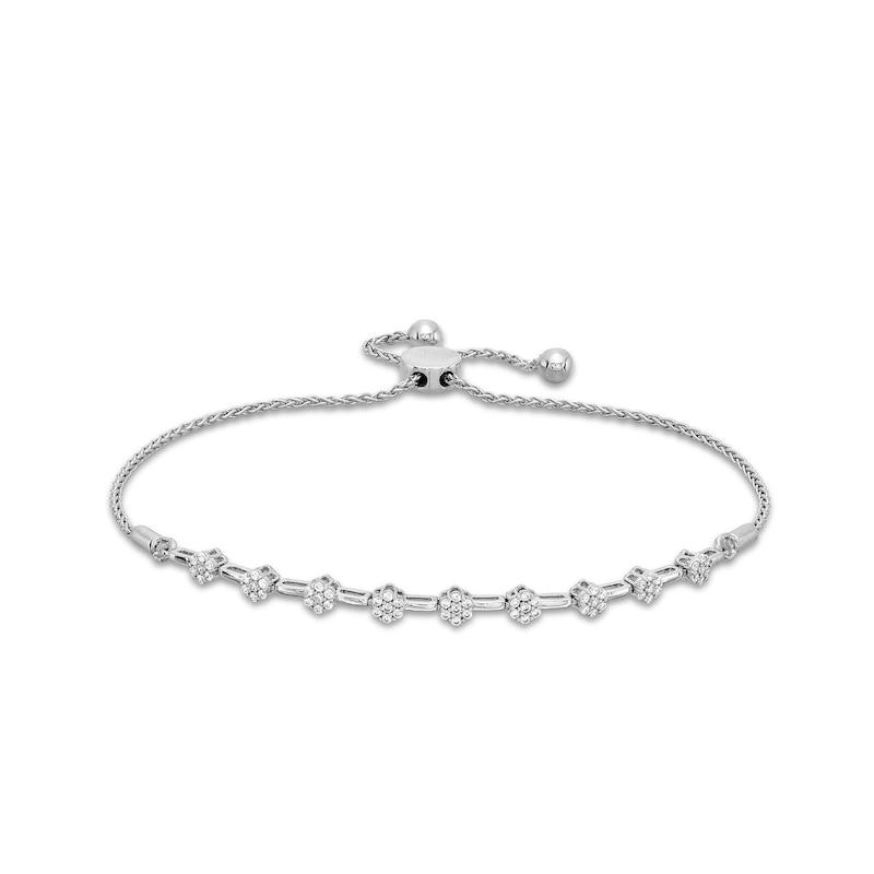 Main Image 1 of 1/3 CT. T.W. Multi-Diamond Flower Bolo Bracelet in Sterling Silver - 9.5"