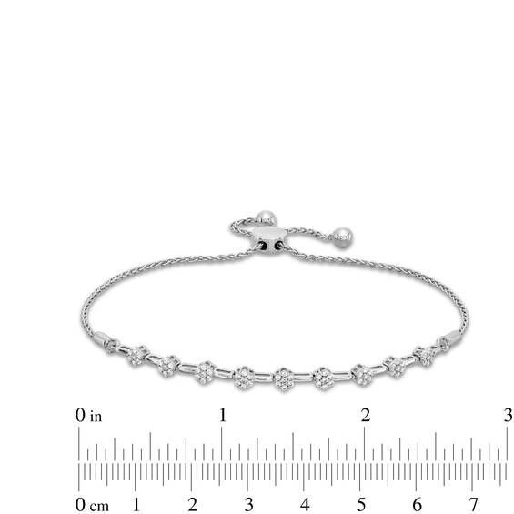 1/3 CT. T.w. Multi-Diamond Flower Bolo Bracelet in Sterling Silver - 9.5"