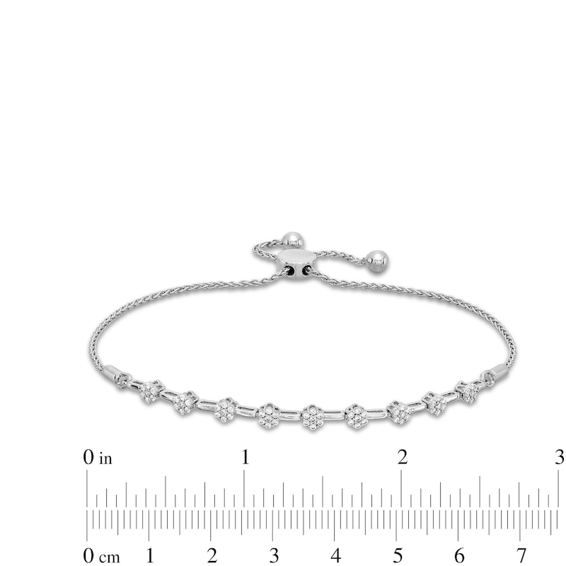 1/3 CT. T.W. Multi-Diamond Flower Bolo Bracelet in Sterling Silver - 9.5"