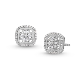 1/6 CT. T.W. Snowflake Multi-Diamond Cushion Frame Stud Earrings in Sterling Silver