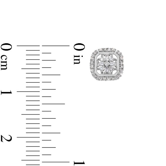 1/6 CT. T.w. Snowflake Multi-Diamond Cushion Frame Stud Earrings in Sterling Silver
