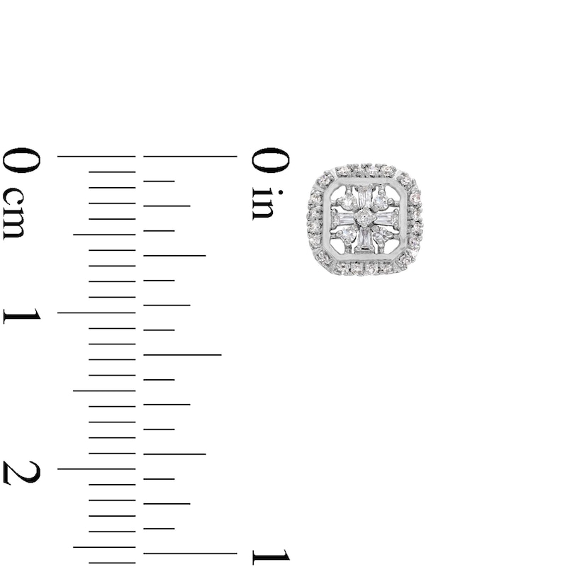 Main Image 3 of 1/6 CT. T.W. Snowflake Multi-Diamond Cushion Frame Stud Earrings in Sterling Silver