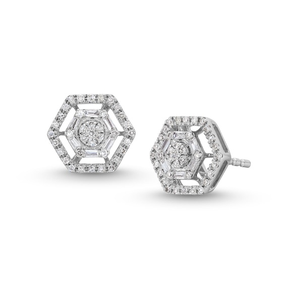 1/5 CT. T.w. Hexagon Multi-Diamond Open Frame Stud Earrings in Sterling Silver