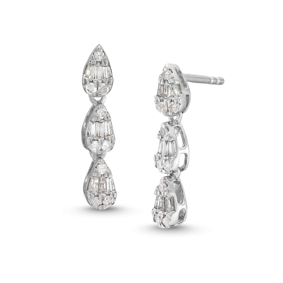 1/4 CT. T.w. Pear-Shaped Multi-Diamond Trio Linear Drop Earrings in Sterling Silver