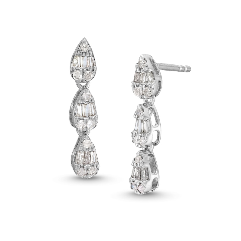 1/4 CT. T.W. Pear-Shaped Multi-Diamond Trio Linear Drop Earrings in Sterling Silver