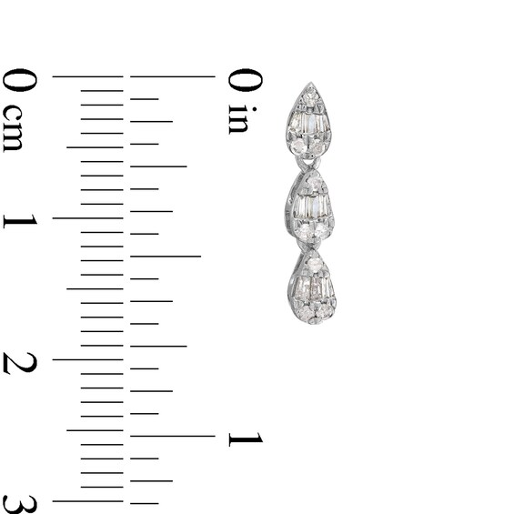 1/4 CT. T.w. Pear-Shaped Multi-Diamond Trio Linear Drop Earrings in Sterling Silver