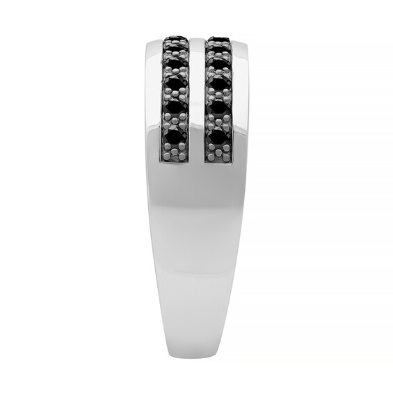 Men's Black Sapphire Ring Double Row in Sterling Silver