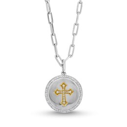 1/4 CT. T.W. Diamond Flared Cross Medallion Pendant in Sterling Silver and 10K Gold
